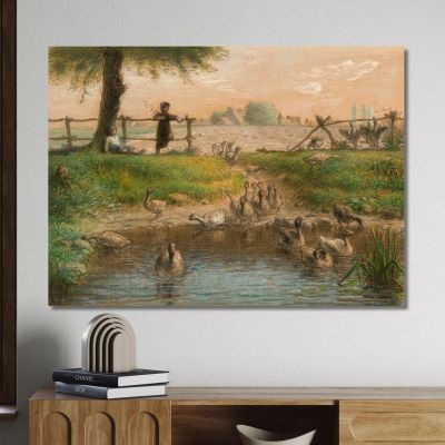 Niños Campesinos En Goose Pond Jean-François Millet, jfm42 cuadro en lienzo