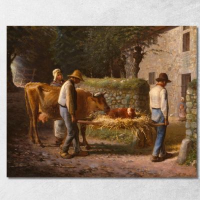 I Contadini Portano A Casa Un Vitello Nato Nei Campi Jean-François Millet jfm45 quadro stampa su tela