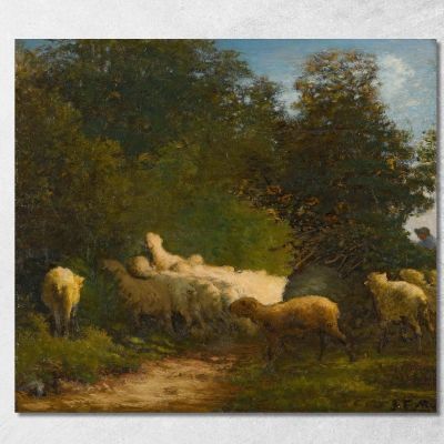 Pecore Al Pascolo Lungo Una Siepe Jean-François Millet jfm59 quadro stampa su tela