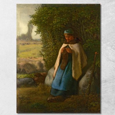 Pastorella Seduta Su Una Roccia Jean-François Millet jfm63 quadro stampa su tela