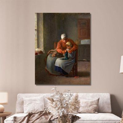 La Lección De Tejido 2 Jean-François Millet, jfm70 cuadro en lienzo