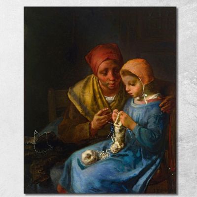 La Lezione Di Maglia Jean-François Millet jfm71 quadro stampa su tela