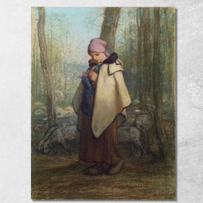 La Pastorella Che Lavora A Maglia Jean-François Millet jfm72 quadro stampa su tela