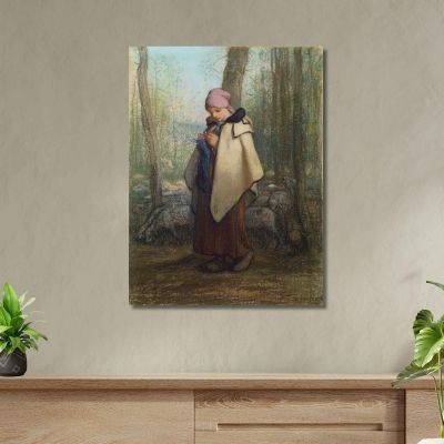 La Pastora Tejedora Jean-François Millet, jfm72 cuadro en lienzo