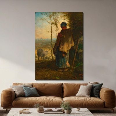 La Pequeña Pastora Jean-François Millet, jfm73 cuadro en lienzo