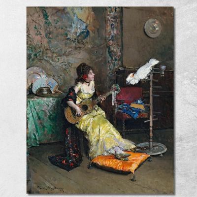 Donna Con Un Pappagallo Raimundo de Madrazo y Garreta rmg45 quadro stampa su tela