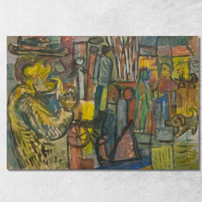 Un Uomo Con La Pipa Sullo Sfondo Del Cortile Sasza Blonder sbl27 quadro stampa su tela