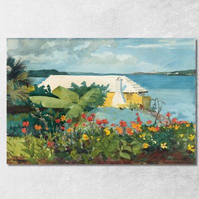 Giardino Fiorito E Bungalow Bermuda Winslow Homer whm66 quadro stampa su tela