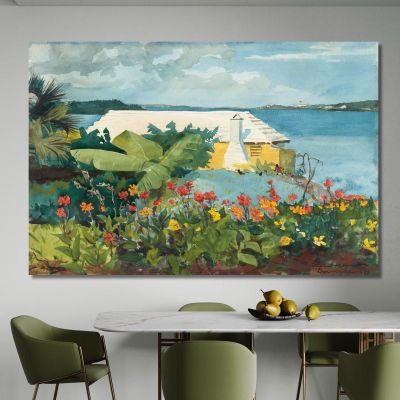 Giardino Fiorito E Bungalow Bermuda Winslow Homer whm66 quadro stampa su tela