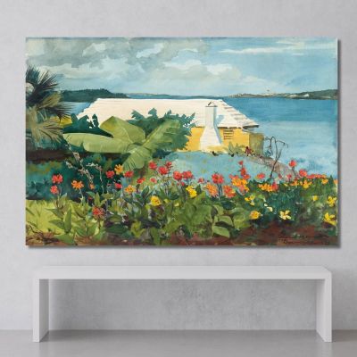 Giardino Fiorito E Bungalow Bermuda Winslow Homer whm66 quadro stampa su tela