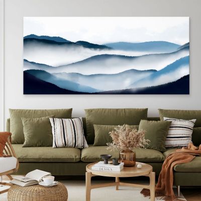 Quadro Paesaggio Astratto Arte Paesaggio Montuoso Blu Con Nebbia E Colline abl13 quadro stampa su tela