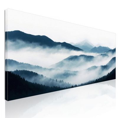 Quadro Paesaggio Astratto Montagna Nebbiosa Con Colline Blu E Foresta abl17 quadro stampa su tela