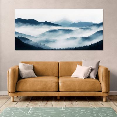 Quadro Paesaggio Astratto Montagna Nebbiosa Con Colline Blu E Foresta abl17 quadro stampa su tela