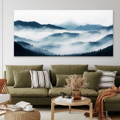 Quadro Paesaggio Astratto Montagna Nebbiosa Con Colline Blu E Foresta abl17 quadro stampa su tela