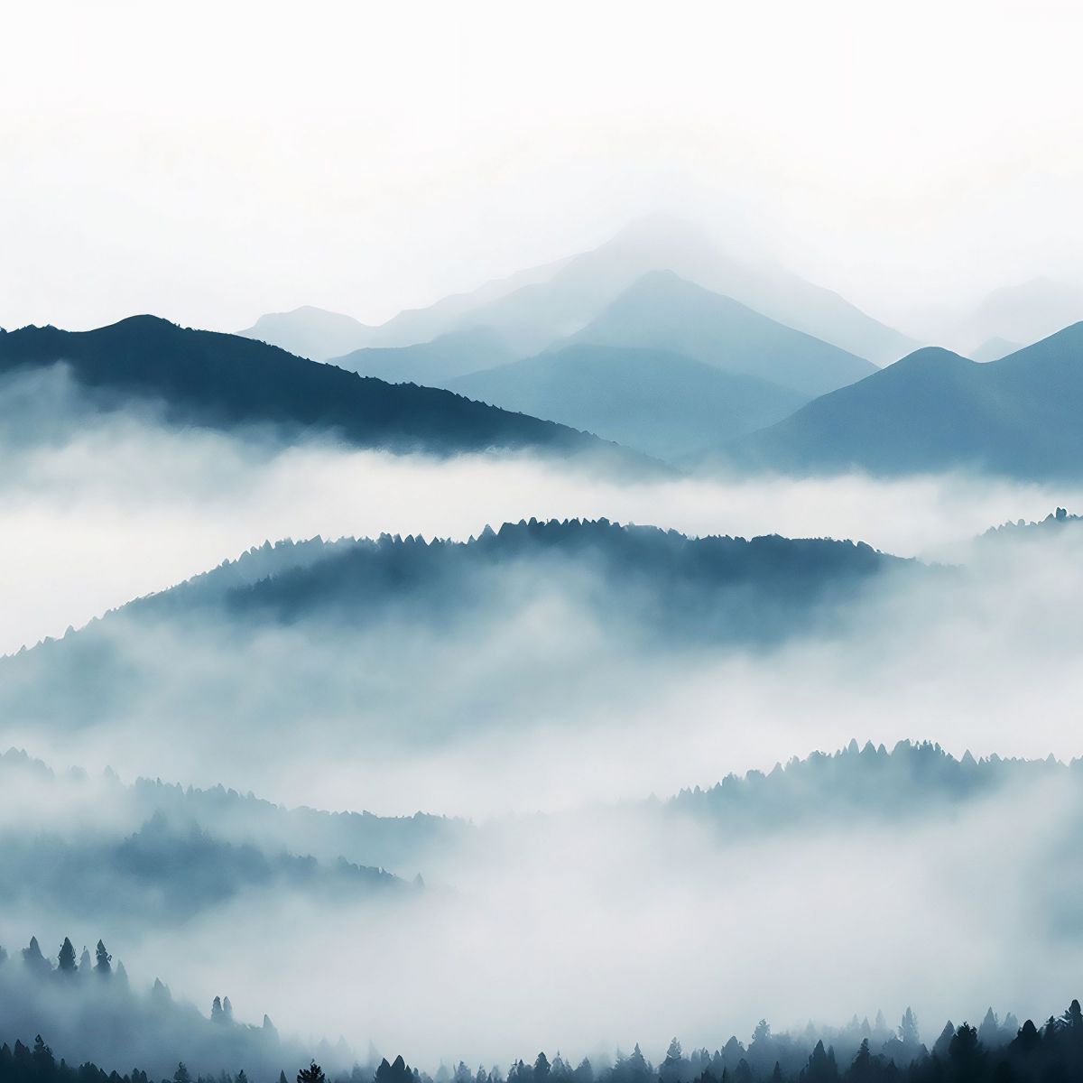 Quadro Paesaggio Astratto Montagna Nebbiosa Con Colline Blu E Foresta abl17 quadro stampa su tela