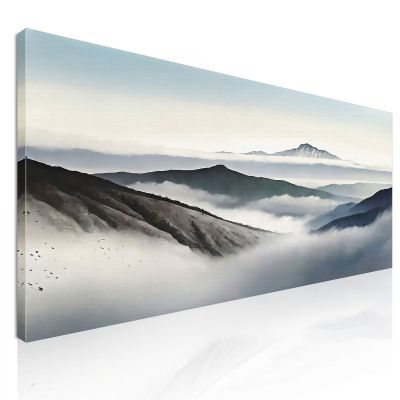 Quadro Paesaggio Astratto Montagne Nebbiose Con Vette Blu E Vallate abl22 quadro stampa su tela