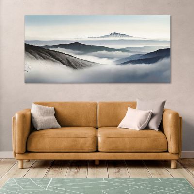 Quadro Paesaggio Astratto Montagne Nebbiose Con Vette Blu E Vallate abl22 quadro stampa su tela