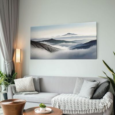 Quadro Paesaggio Astratto Montagne Nebbiose Con Vette Blu E Vallate abl22 quadro stampa su tela