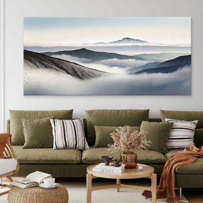 Quadro Paesaggio Astratto Montagne Nebbiose Con Vette Blu E Vallate abl22 quadro stampa su tela