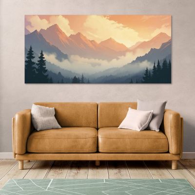 Quadro Paesaggio Astratto Paesaggio Montuoso Al Tramonto Arte Paesaggio Sereno Arancione E Grigio abl26 quadro stampa su tela