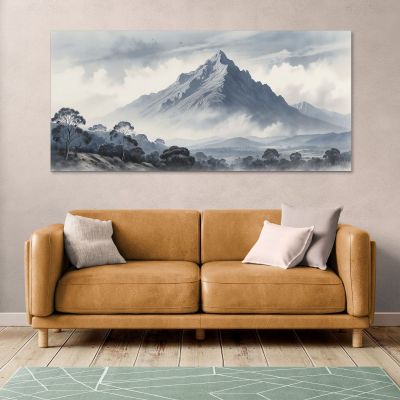 Quadro Paesaggio Astratto Paesaggio Montuoso Con Vetta Innevata E Alberi abl29 quadro stampa su tela