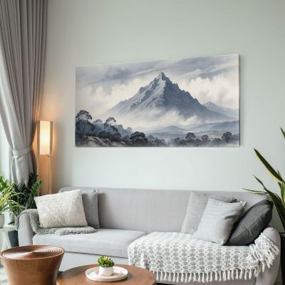 Quadro Paesaggio Astratto Paesaggio Montuoso Con Vetta Innevata E Alberi abl29 quadro stampa su tela