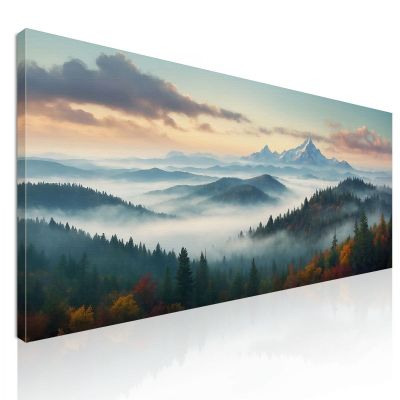 Quadro Paesaggio Astratto Paesaggio Montuoso Nebbioso Con Foresta Autunnale Colorata abl33 quadro stampa su tela