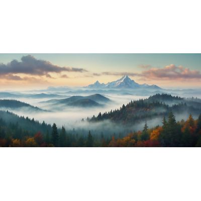 Quadro Paesaggio Astratto Paesaggio Montuoso Nebbioso Con Foresta Autunnale Colorata abl33 quadro stampa su tela