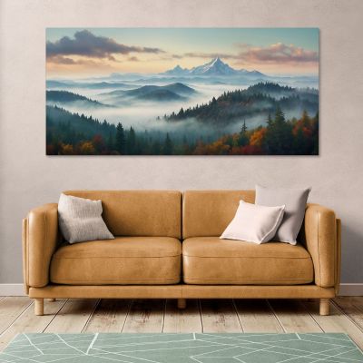 Quadro Paesaggio Astratto Paesaggio Montuoso Nebbioso Con Foresta Autunnale Colorata abl33 quadro stampa su tela