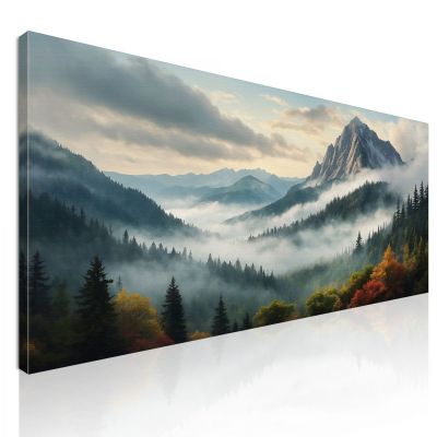 Quadro Paesaggio Astratto Paesaggio Montuoso Nebbioso Con Foresta Autunnale E Vette Innevate abl34 quadro stampa su tela