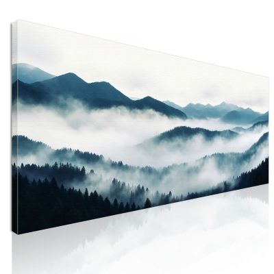 Quadro Paesaggio Astratto Paesaggio Montuoso Nebbioso Con Foresta Di Pini E Colline Blu abl35 quadro stampa su tela