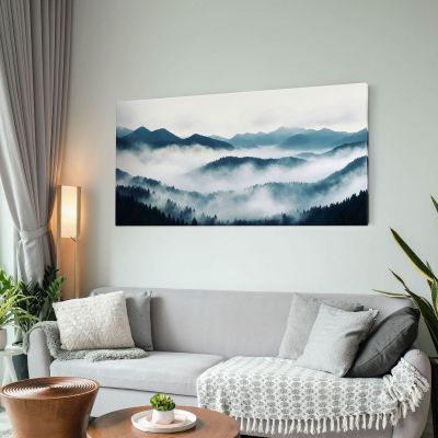 Quadro Paesaggio Astratto Paesaggio Montuoso Nebbioso Con Foresta Di Pini E Colline Blu abl35 quadro stampa su tela