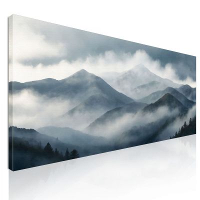 Quadro Paesaggio Astratto Paesaggio Montuoso Nebbioso Con Vette Grigie E Foresta abl36 quadro stampa su tela