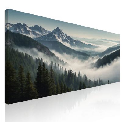 Quadro Paesaggio Astratto Paesaggio Montuoso Nebbioso Con Vette Innevate E Foresta Verde abl37 quadro stampa su tela