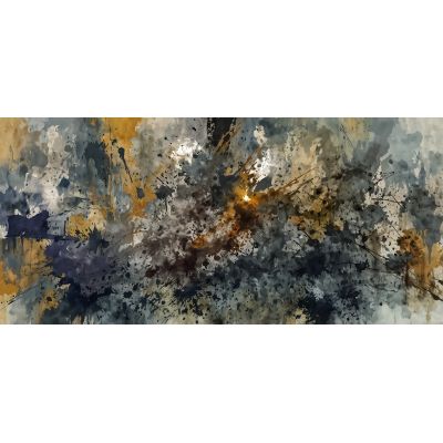 Painting Of Abstract Shapes Explosion Of Yellow Blue Gray Colors , absh18 canvas print