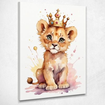 Quadro Per Cameretta Neonato Decorazione Cucciolo Di Leone Con Corona Regale bana4 quadro stampa su tela