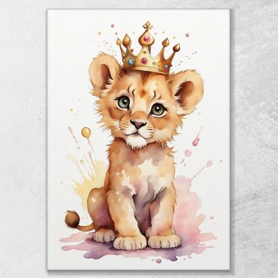 Picture For Baby'S Bedroom, Decoration, Lion Cub With Royal Crown , bana4 canvas print