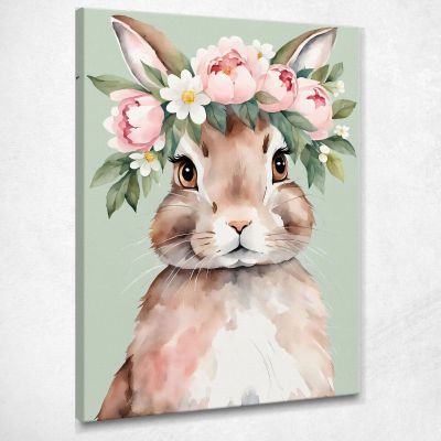 Quadro Per Cameretta Bambino Coniglietto Con Corona Di Fiori bana6 quadro stampa su tela