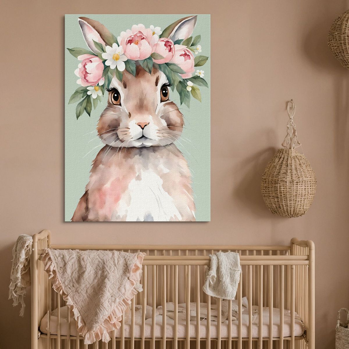 Quadro Per Cameretta Bambino Coniglietto Con Corona Di Fiori bana6 quadro stampa su tela