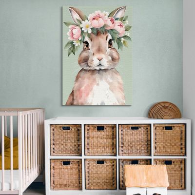 Quadro Per Cameretta Bambino Coniglietto Con Corona Di Fiori bana6 quadro stampa su tela