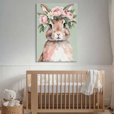 Quadro Per Cameretta Bambino Coniglietto Con Corona Di Fiori bana6 quadro stampa su tela
