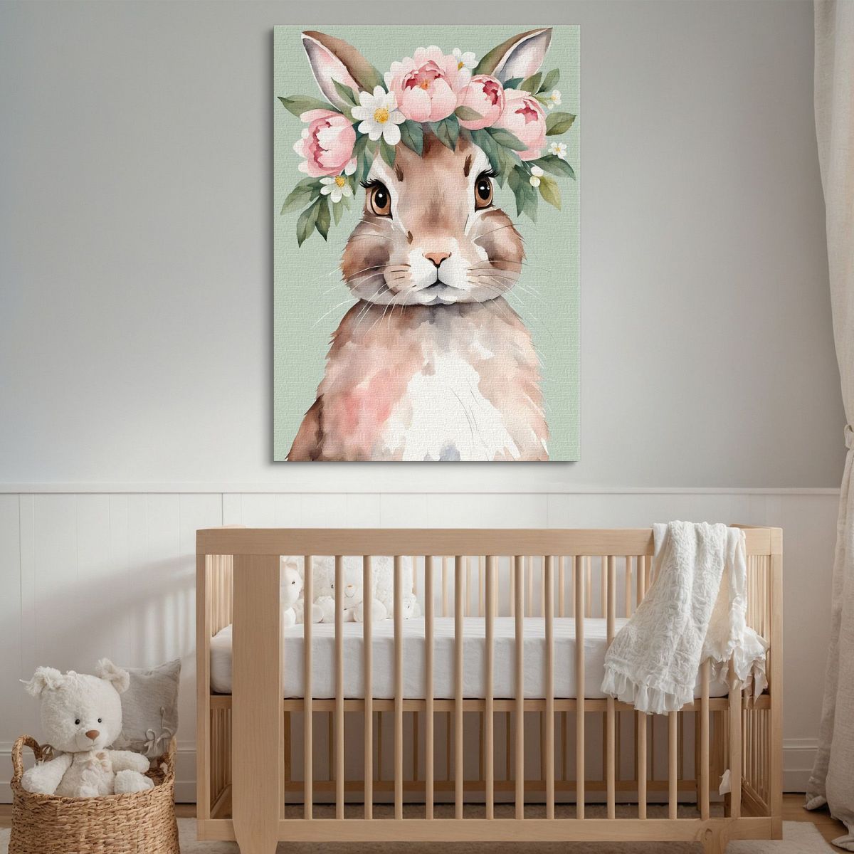 Quadro Per Cameretta Bambino Coniglietto Con Corona Di Fiori bana6 quadro stampa su tela