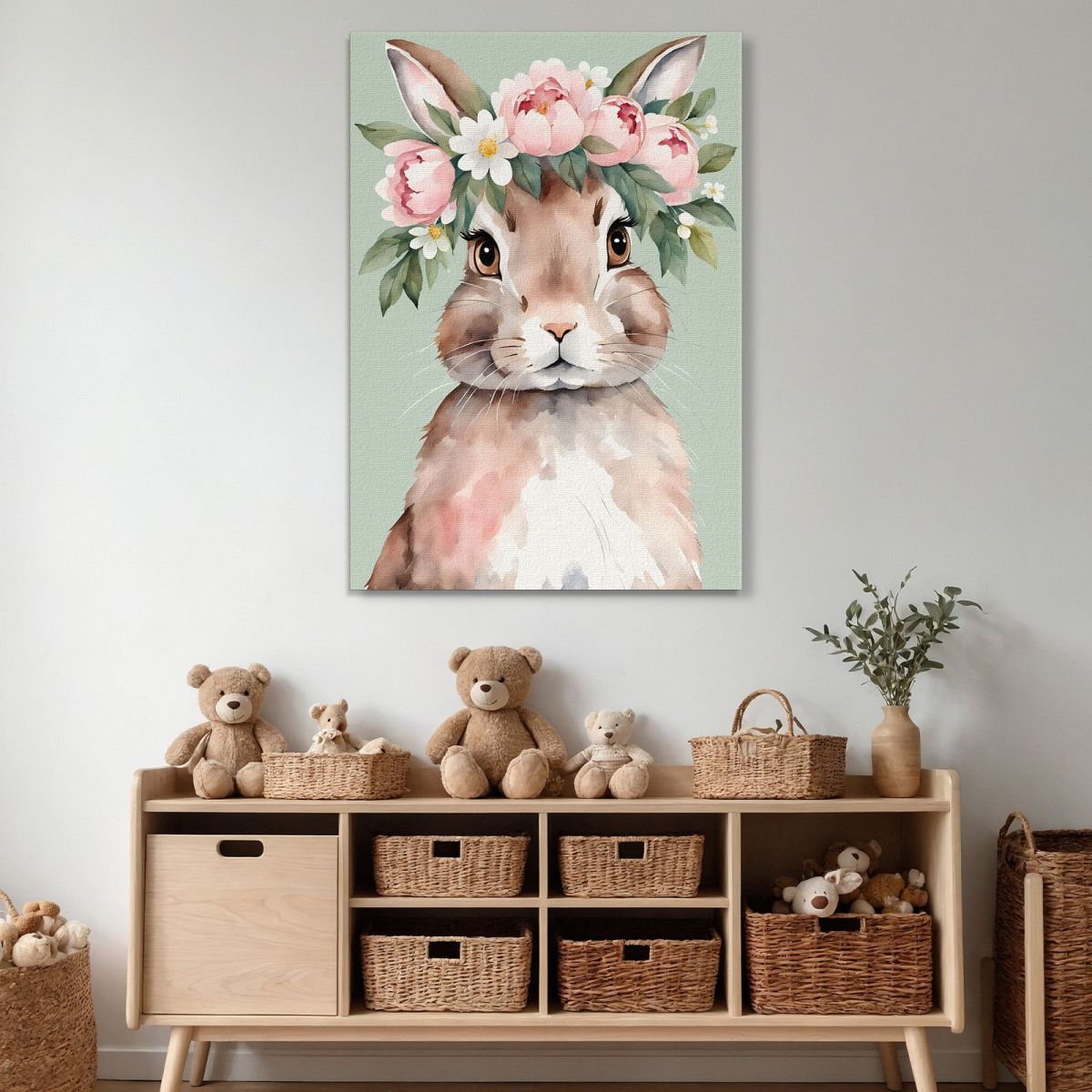 Quadro Per Cameretta Bambino Coniglietto Con Corona Di Fiori bana6 quadro stampa su tela