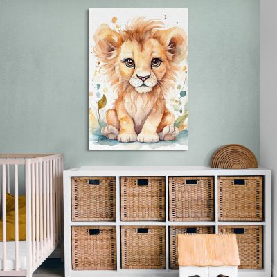 Quadro Per Neonato Decorazione Cameretta Cucciolo Di Leone Con Sguardo Dolce bana19 quadro stampa su tela