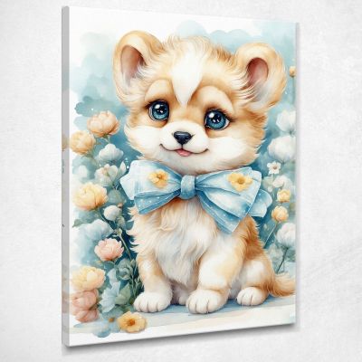 Quadro Per Bimbo Decorazione Nursery Cagnolino Con Fiocco E Decorazioni Floreali bana21 quadro stampa su tela