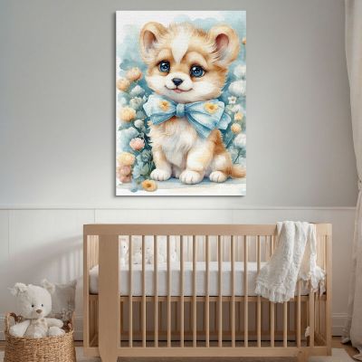 Quadro Per Bimbo Decorazione Nursery Cagnolino Con Fiocco E Decorazioni Floreali bana21 quadro stampa su tela