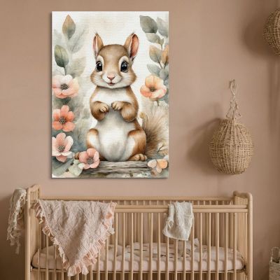 Quadro Per Bimba Decorazione Nursery Tenero Scoiattolo Con Cornice Floreale bana22 quadro stampa su tela