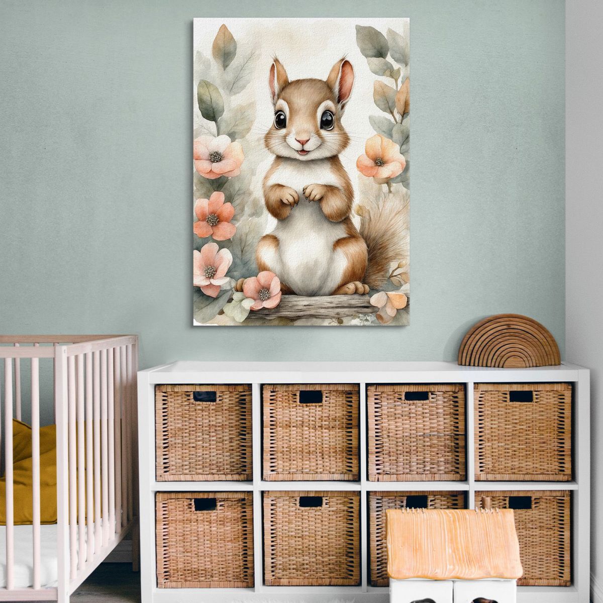 Quadro Per Bimba Decorazione Nursery Tenero Scoiattolo Con Cornice Floreale bana22 quadro stampa su tela