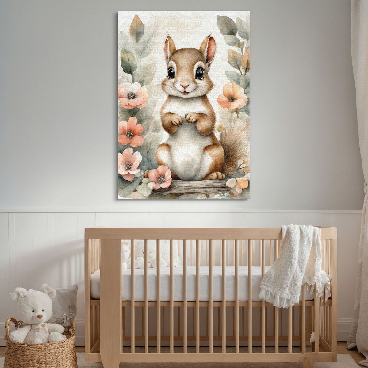 Quadro Per Bimba Decorazione Nursery Tenero Scoiattolo Con Cornice Floreale bana22 quadro stampa su tela