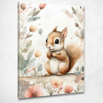 Quadro Per Bambini Decorazione Cameretta Scoiattolo Con Decorazioni Floreali bana23 quadro stampa su tela